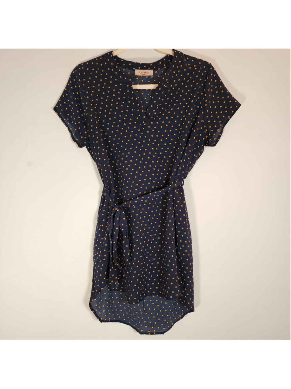Polka Dot Navy and Mustard Tie-Waist Blouse